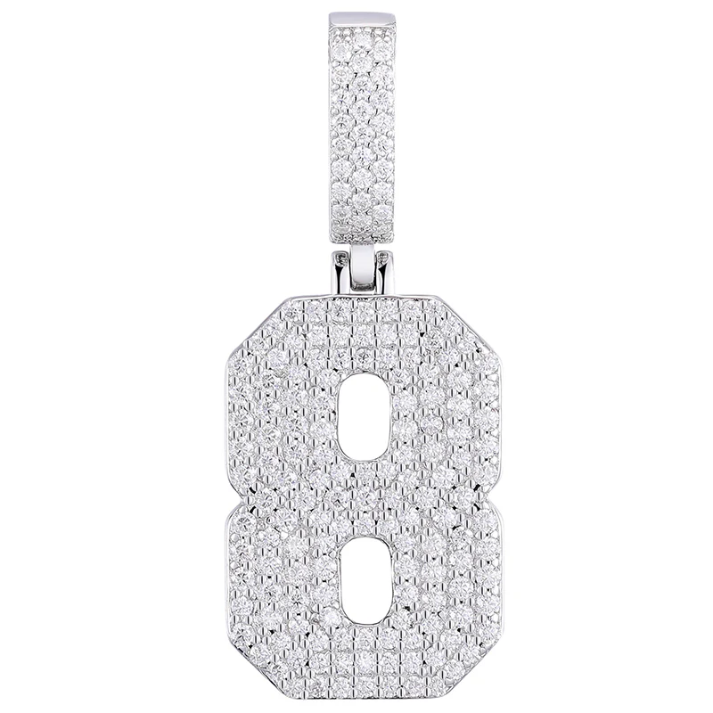 MOISSANITE DIAMOND LETTER NUMBER PENDANT NECKLACE IN STERLING SILVER - Image 11