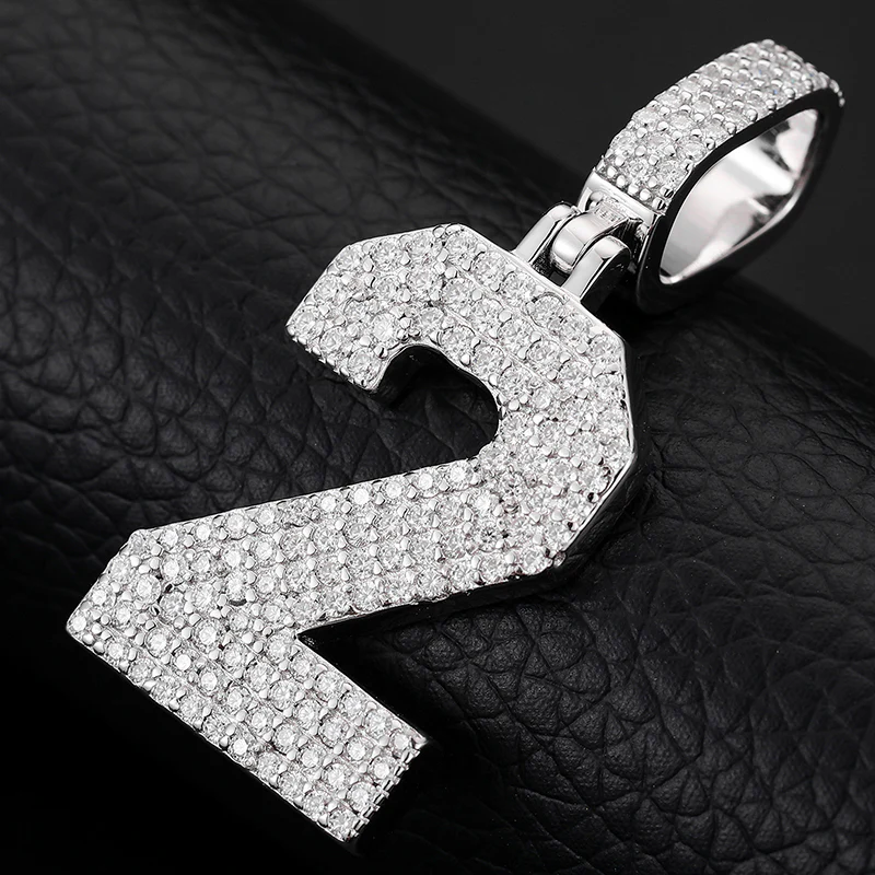 MOISSANITE DIAMOND LETTER NUMBER PENDANT NECKLACE IN STERLING SILVER - Image 3
