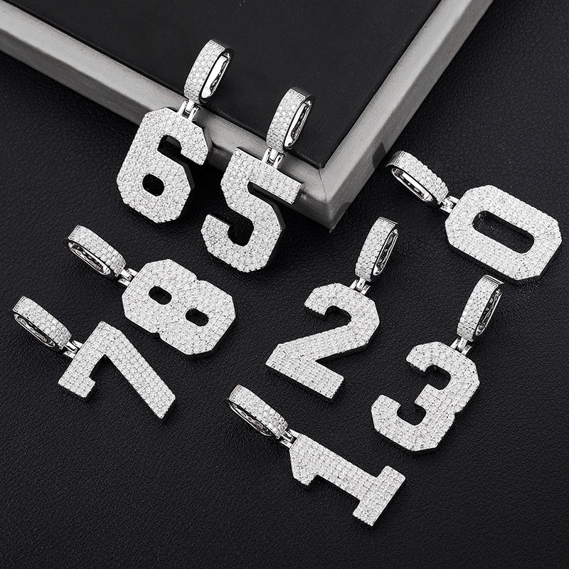 MOISSANITE DIAMOND LETTER NUMBER PENDANT NECKLACE IN STERLING SILVER - Image 4