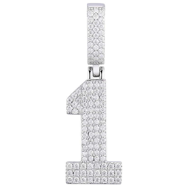 MOISSANITE DIAMOND LETTER NUMBER PENDANT NECKLACE IN STERLING SILVER - Image 6