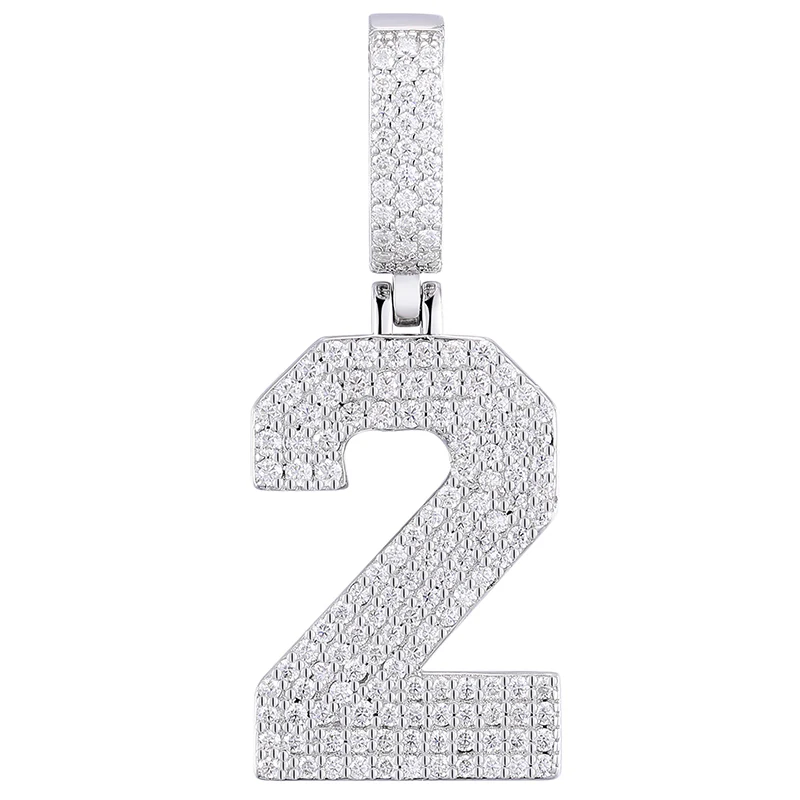 MOISSANITE DIAMOND LETTER NUMBER PENDANT NECKLACE IN STERLING SILVER - Image 7