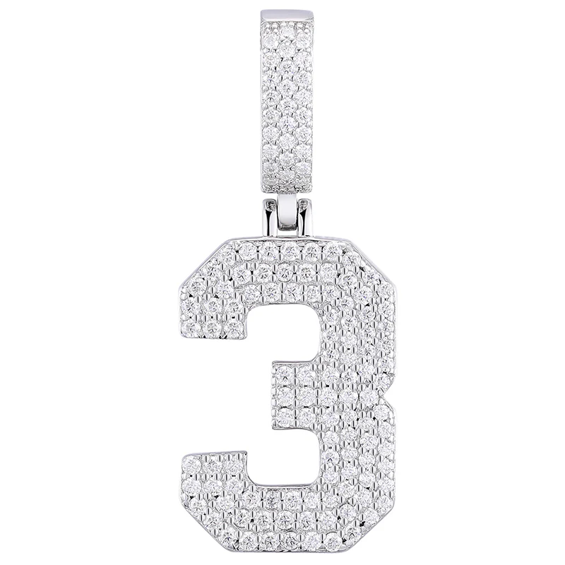 MOISSANITE DIAMOND LETTER NUMBER PENDANT NECKLACE IN STERLING SILVER - Image 8