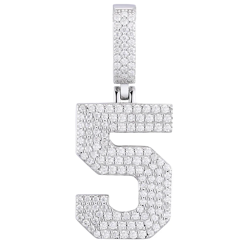 MOISSANITE DIAMOND LETTER NUMBER PENDANT NECKLACE IN STERLING SILVER - Image 9