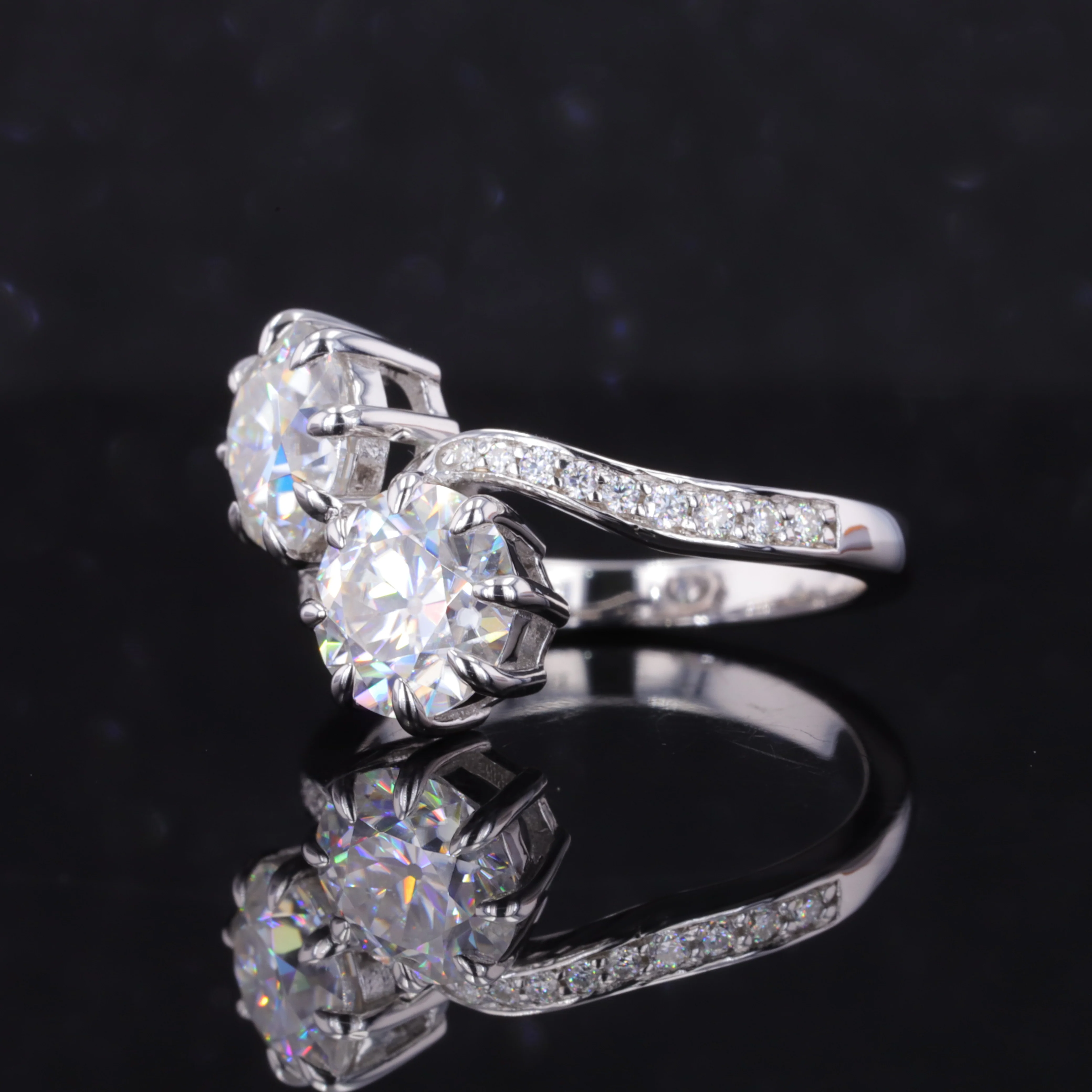 OLD EUROPEAN CUT MOISSANITE DIAMOND RING IN STERLING SILVER - Image 2