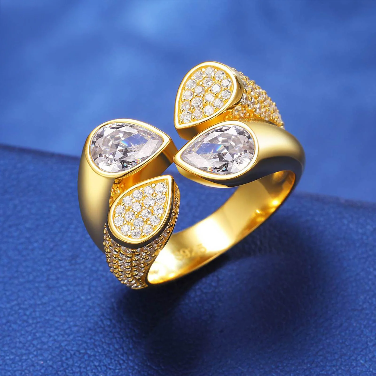 MOISSANITE DIAMOND OPENED WATERDROP RING IN STERLING SILVER - Image 2