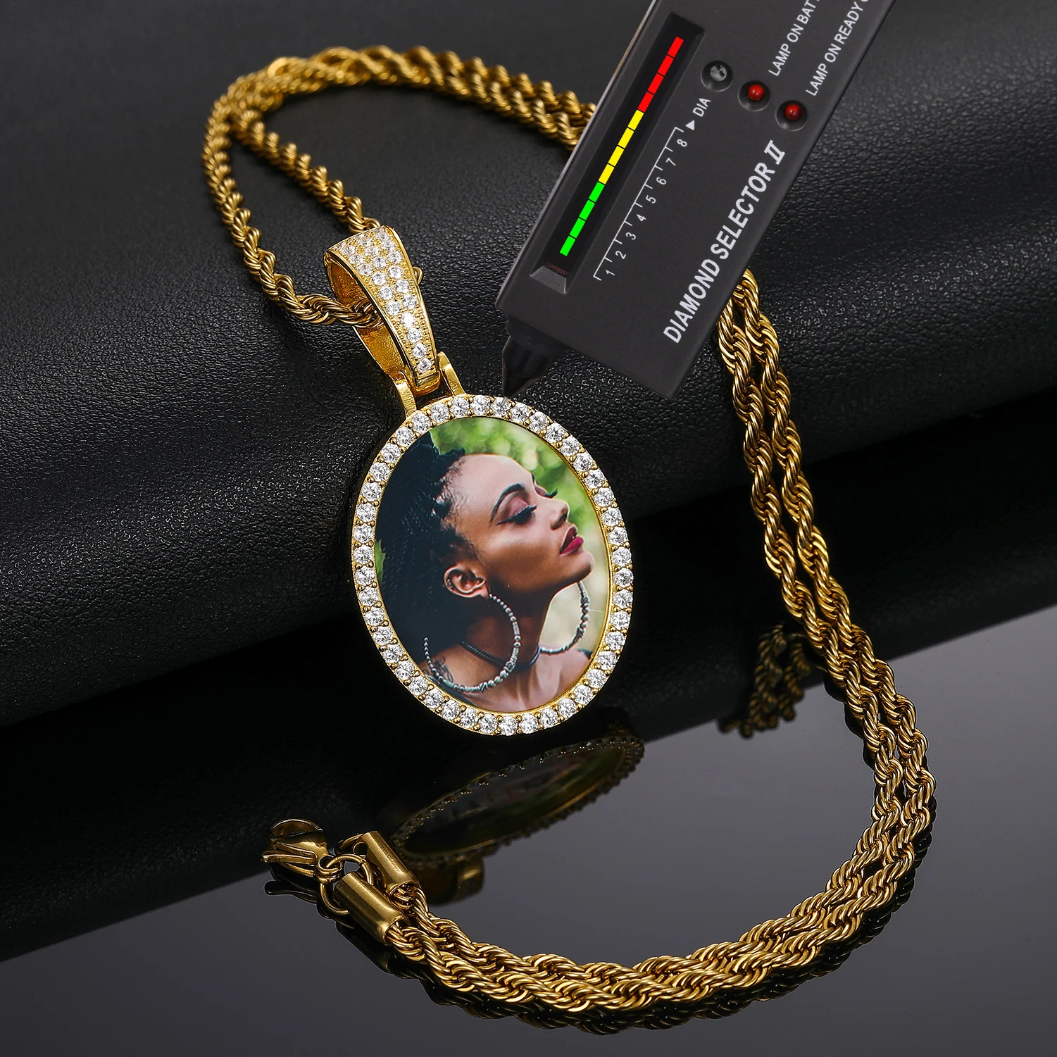 MOISSANITE DIAMOND OVAL CUSTOM PHOTO PENDANT IN STERLING SILVER - Image 4