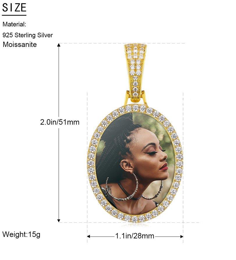 MOISSANITE DIAMOND OVAL CUSTOM PHOTO PENDANT IN STERLING SILVER - Image 6