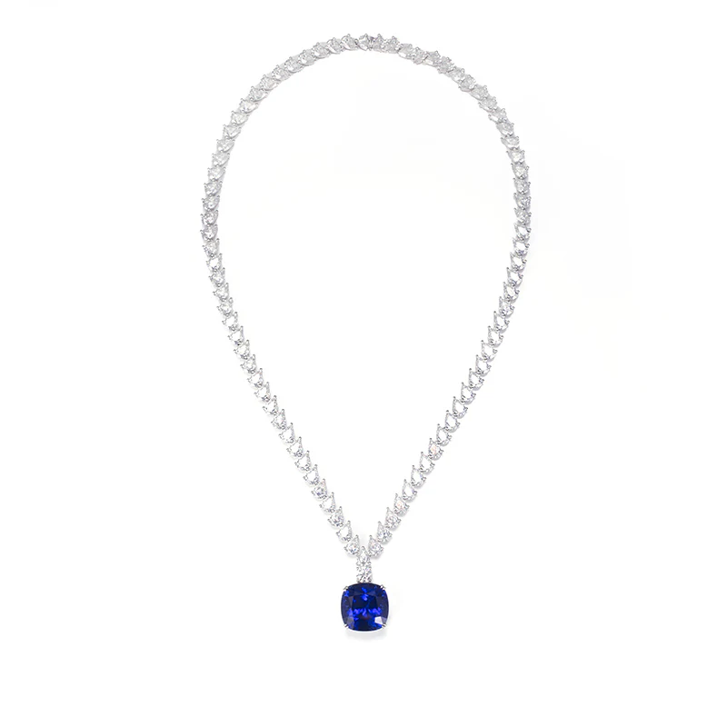 PEAR CUT MOISSANITE AND LAB GROWN SAPPHIRE NECKLACE RING EARRINGS SET IN STERLING SILVER - Image 6