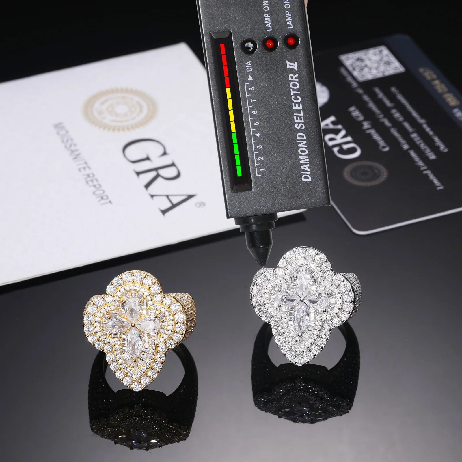 MOISSANITE DIAMOND PEAR CUT CLOVER RING IN STERLING SILVER - Image 5
