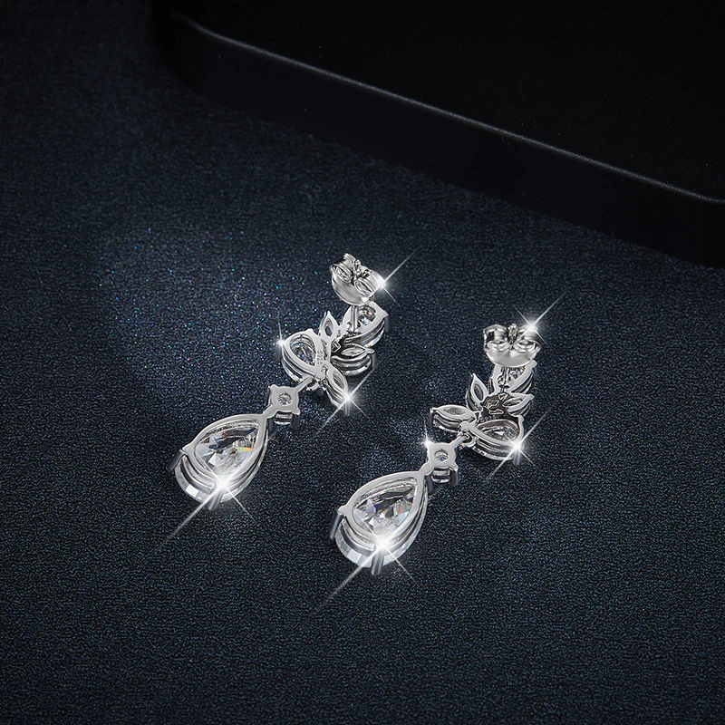 MOISSANITE DIAMOND PEAR DROP EARRINGS IN STERLING SILVER - Image 3