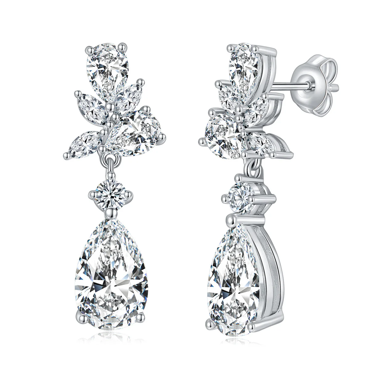 MOISSANITE DIAMOND PEAR DROP EARRINGS IN STERLING SILVER - Image 4