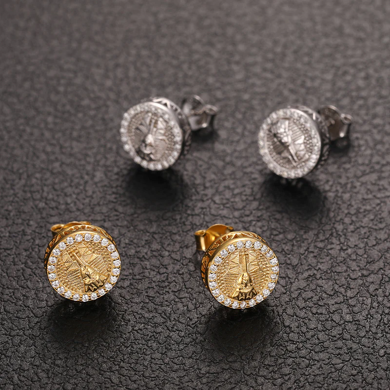 MOISSANITE DIAMOND PHARAOH PATTERN STUD EARRINGS IN STERLING SILVER - Image 2