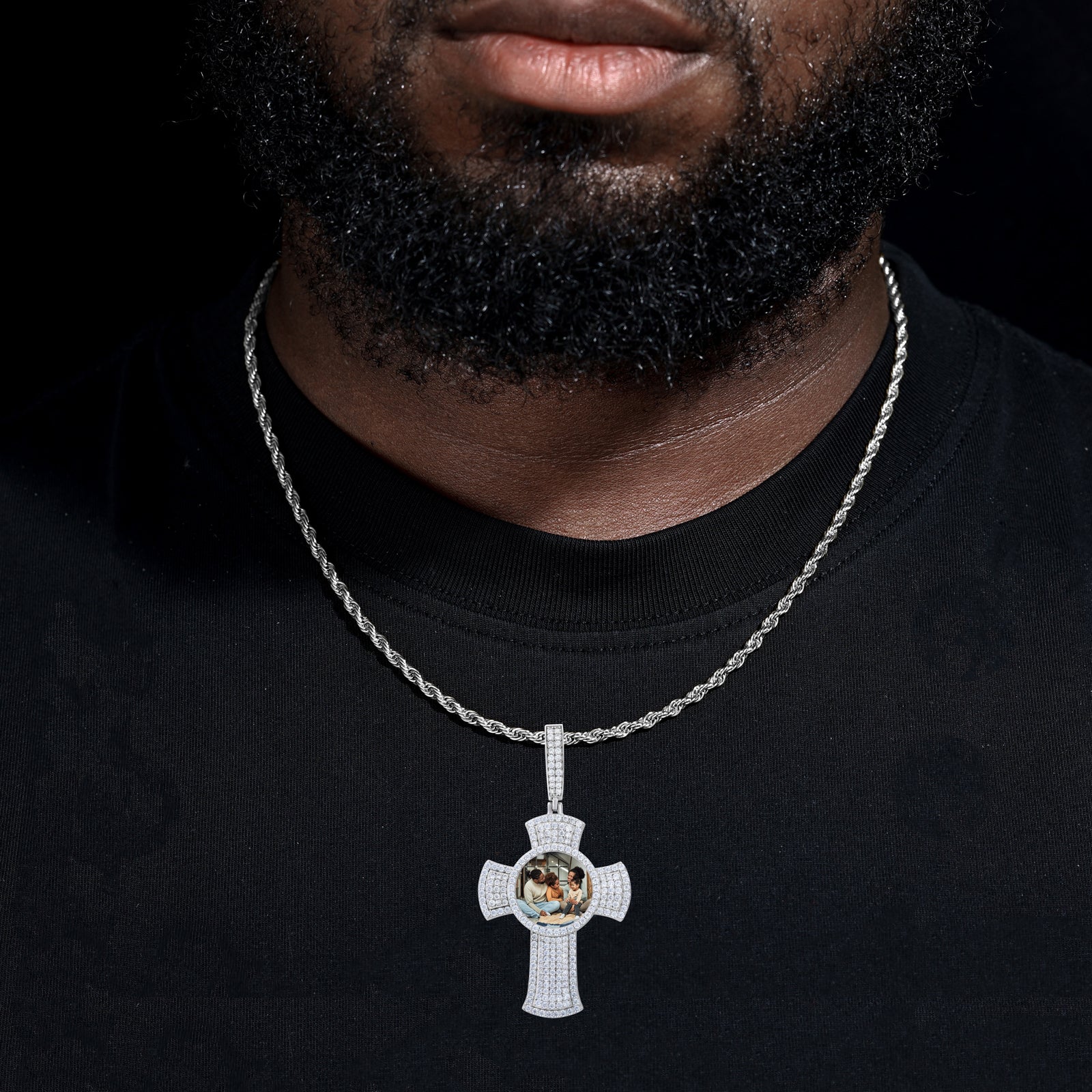MOISSANITE DIAMOND PHOTO CROSS PENDANT IN STERLING SILVER - Image 2