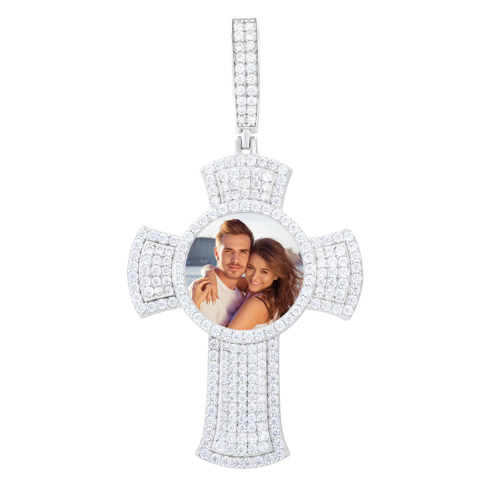 MOISSANITE DIAMOND PHOTO CROSS PENDANT IN STERLING SILVER - Image 6