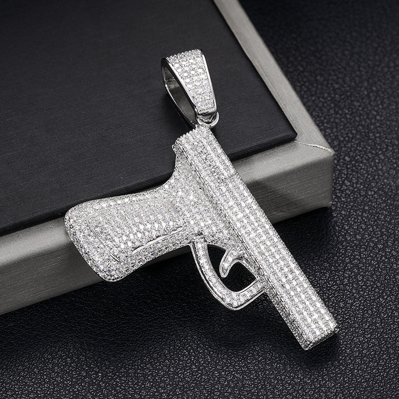 MOISSANITE DIAMOND PISTOL GUN PENDANT IN STERLING SILVER - Image 2