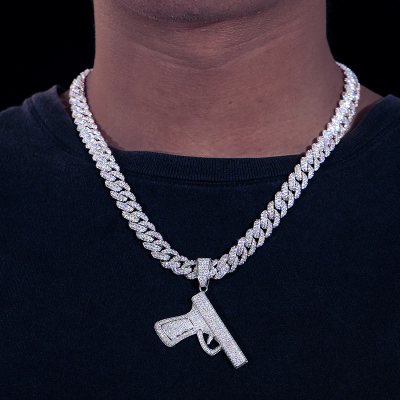 MOISSANITE DIAMOND PISTOL GUN PENDANT IN STERLING SILVER - Image 3