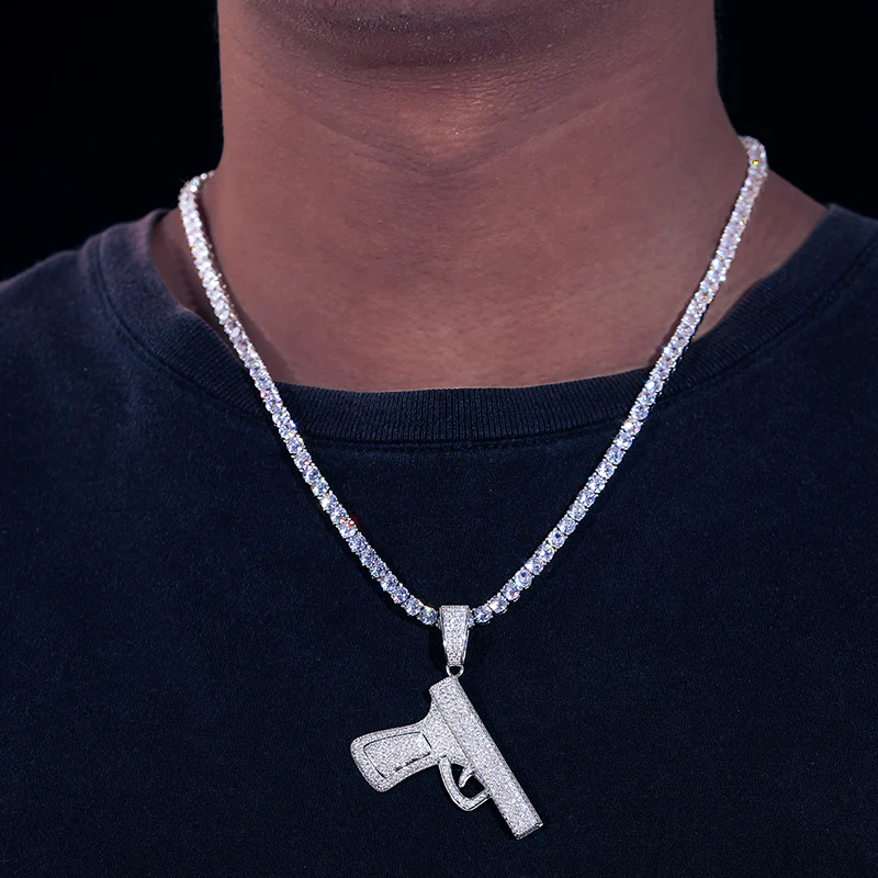 MOISSANITE DIAMOND PISTOL GUN PENDANT IN STERLING SILVER - Image 4