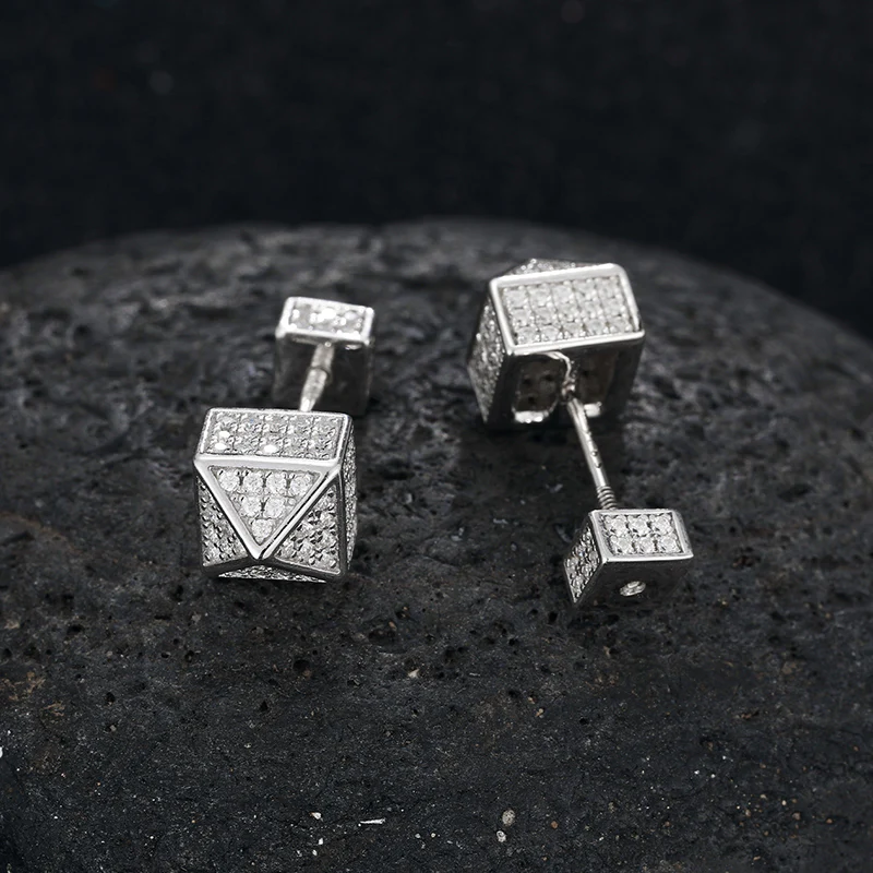 MOISSANITE DIAMOND PYRAMID STUD EARRINGS IN STERLING SILVER - Image 2