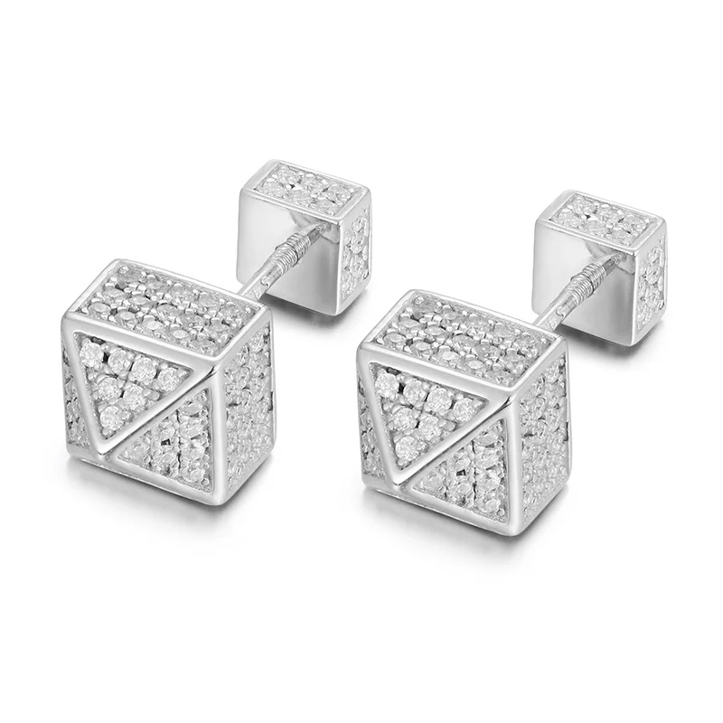MOISSANITE DIAMOND PYRAMID STUD EARRINGS IN STERLING SILVER - Image 3
