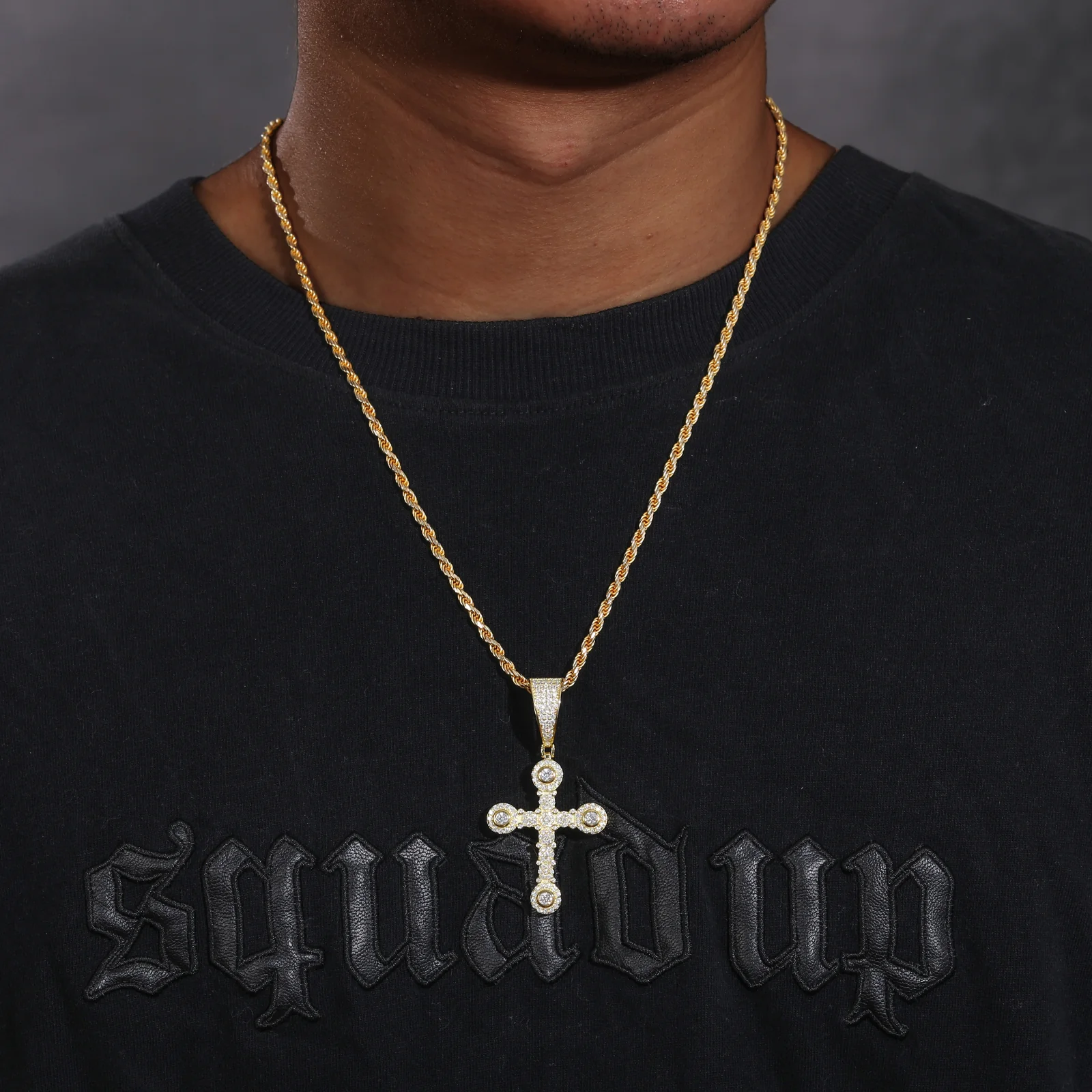 MOISSANITE DIAMOND QUAD STONE CROSS PENDANT IN STERLING SILVER - Image 2