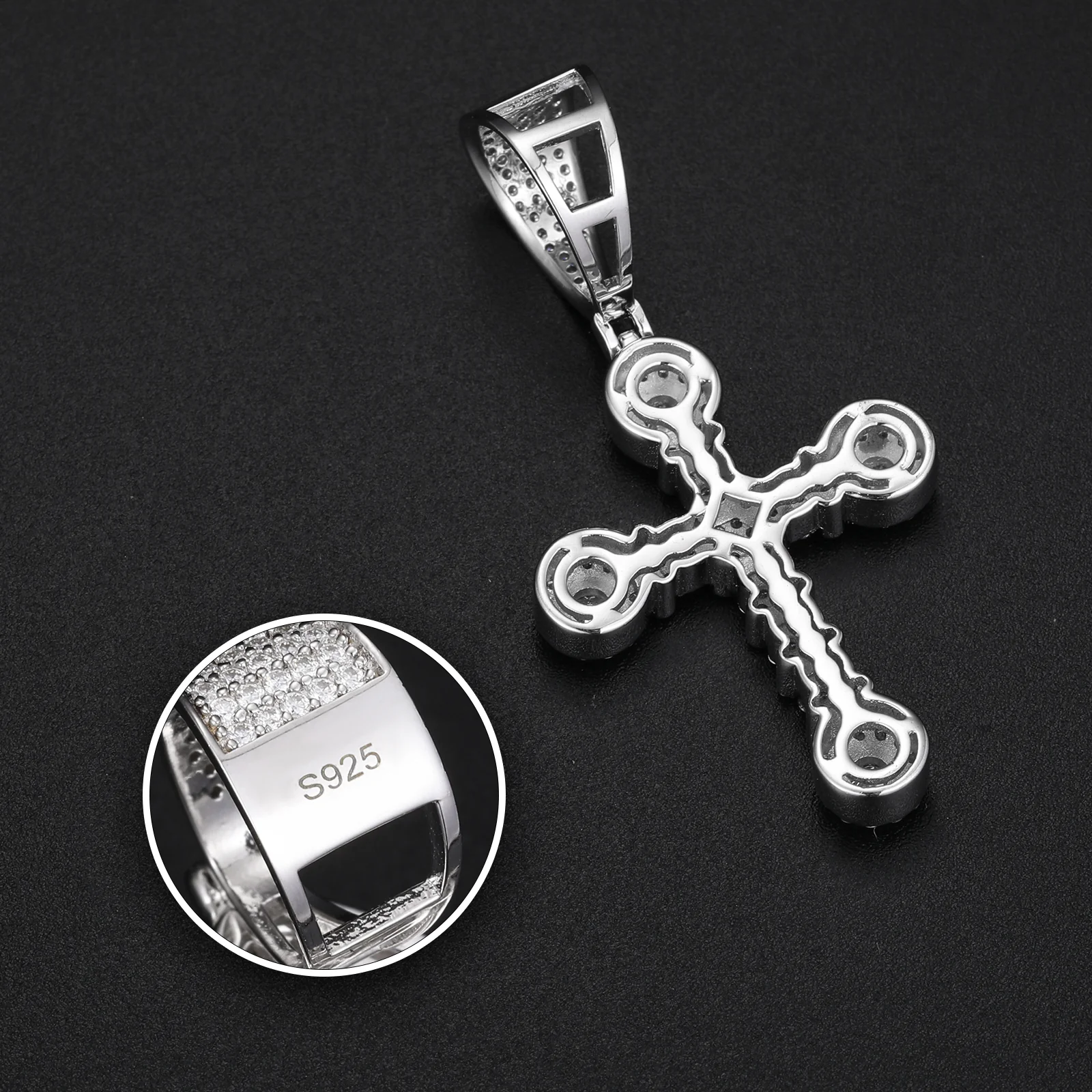 MOISSANITE DIAMOND QUAD STONE CROSS PENDANT IN STERLING SILVER - Image 5