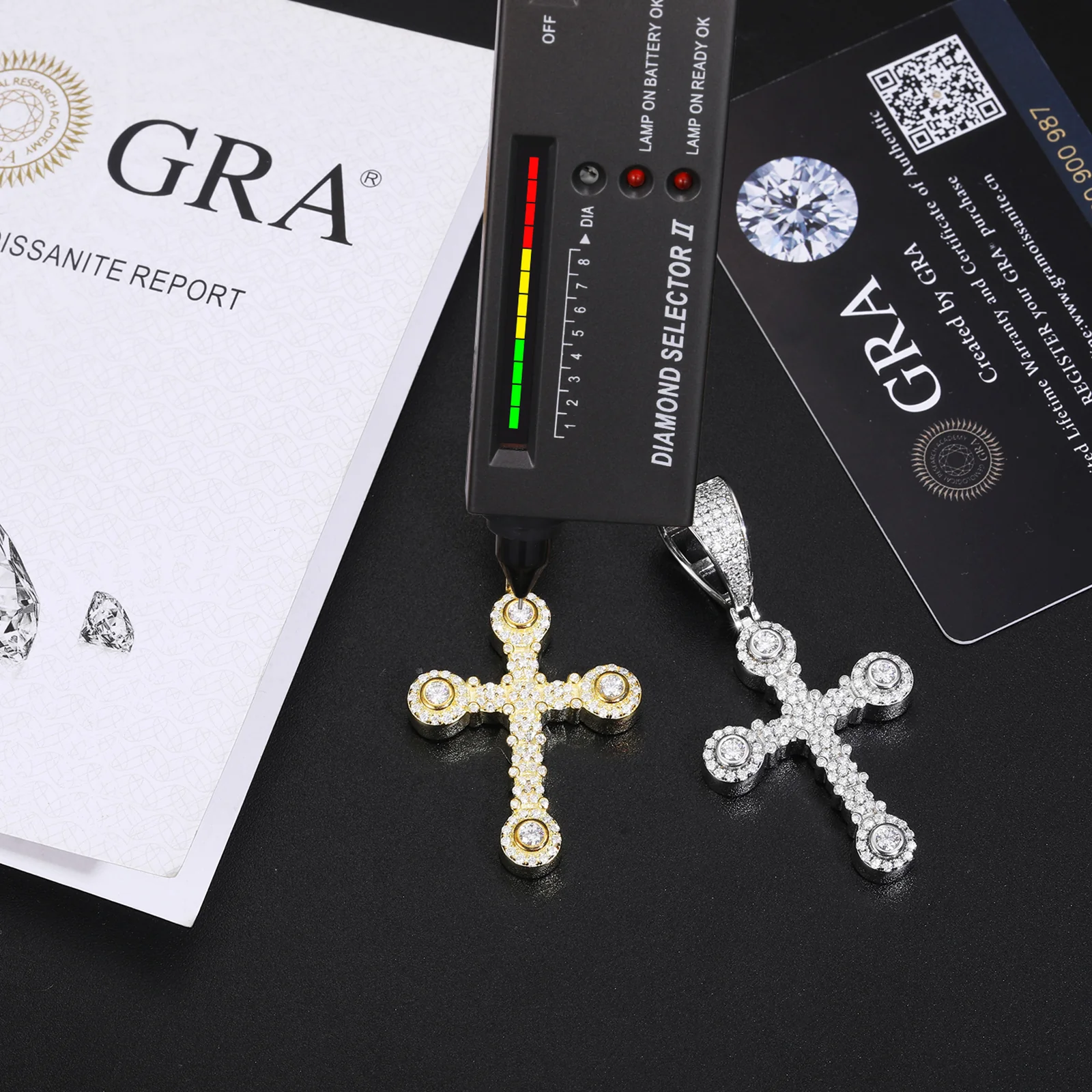 MOISSANITE DIAMOND QUAD STONE CROSS PENDANT IN STERLING SILVER - Image 6
