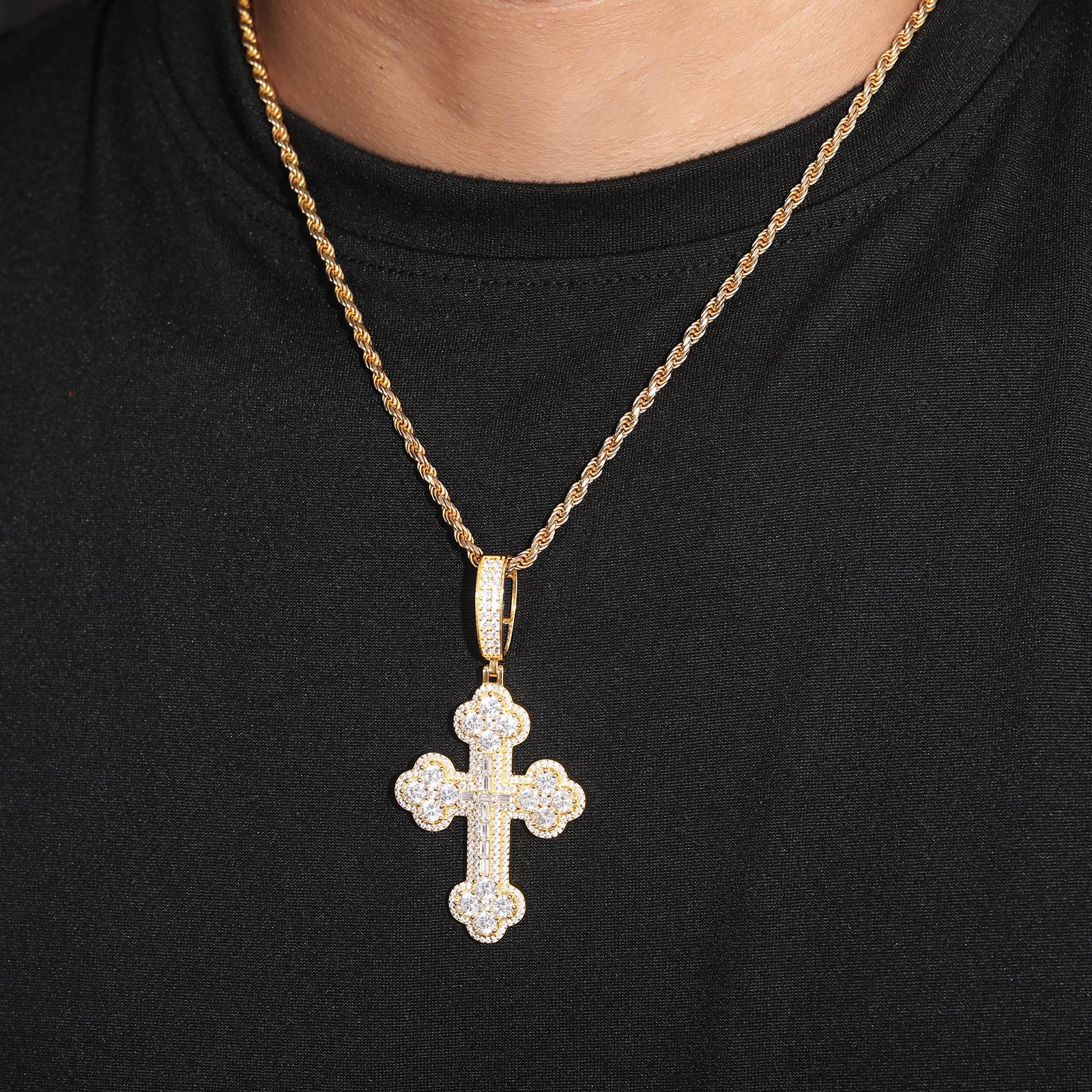 MOISSANITE DIAMOND QUARTET CLOVER CROSS PENDANT IN STERLING SILVER - Image 2