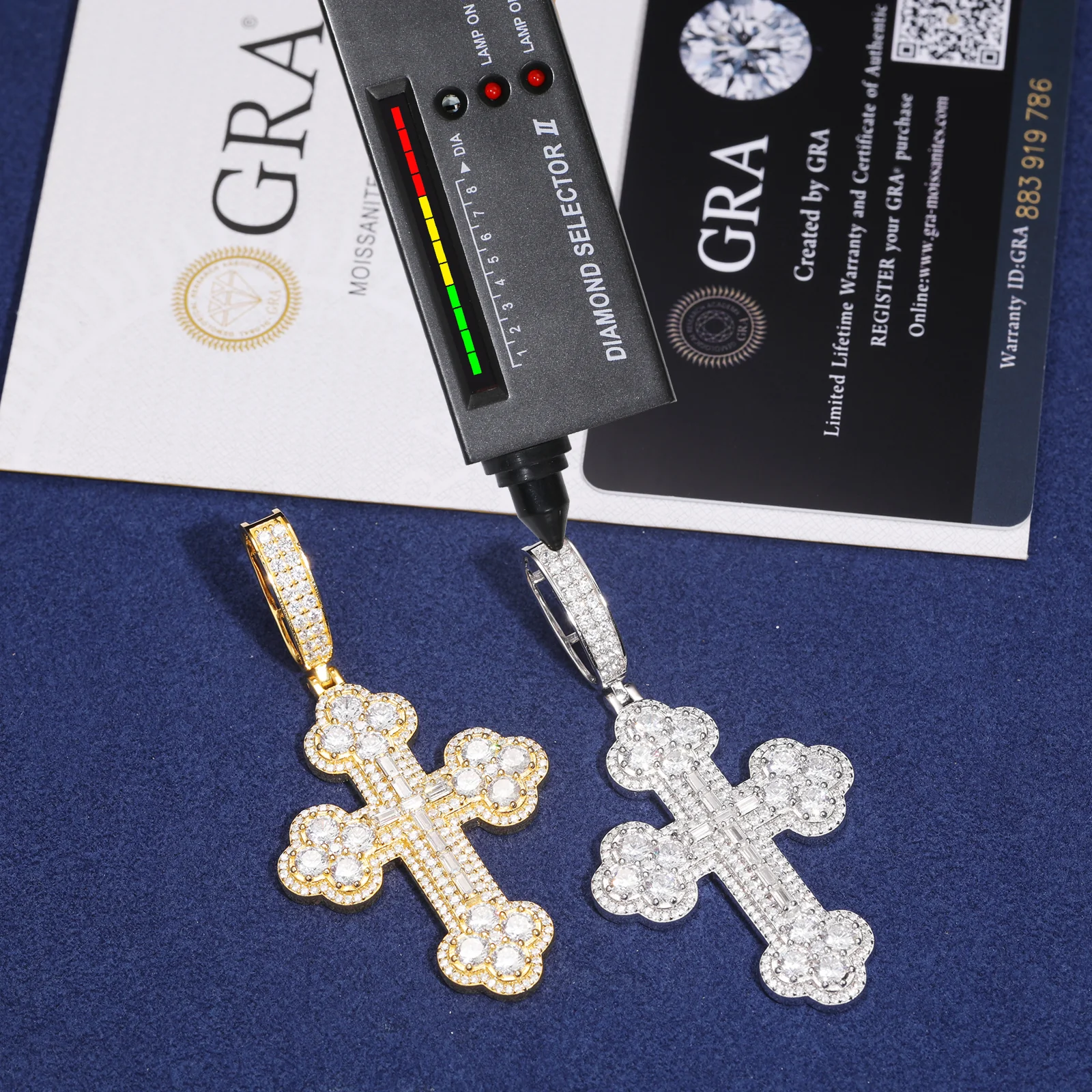 MOISSANITE DIAMOND QUARTET CLOVER CROSS PENDANT IN STERLING SILVER - Image 5