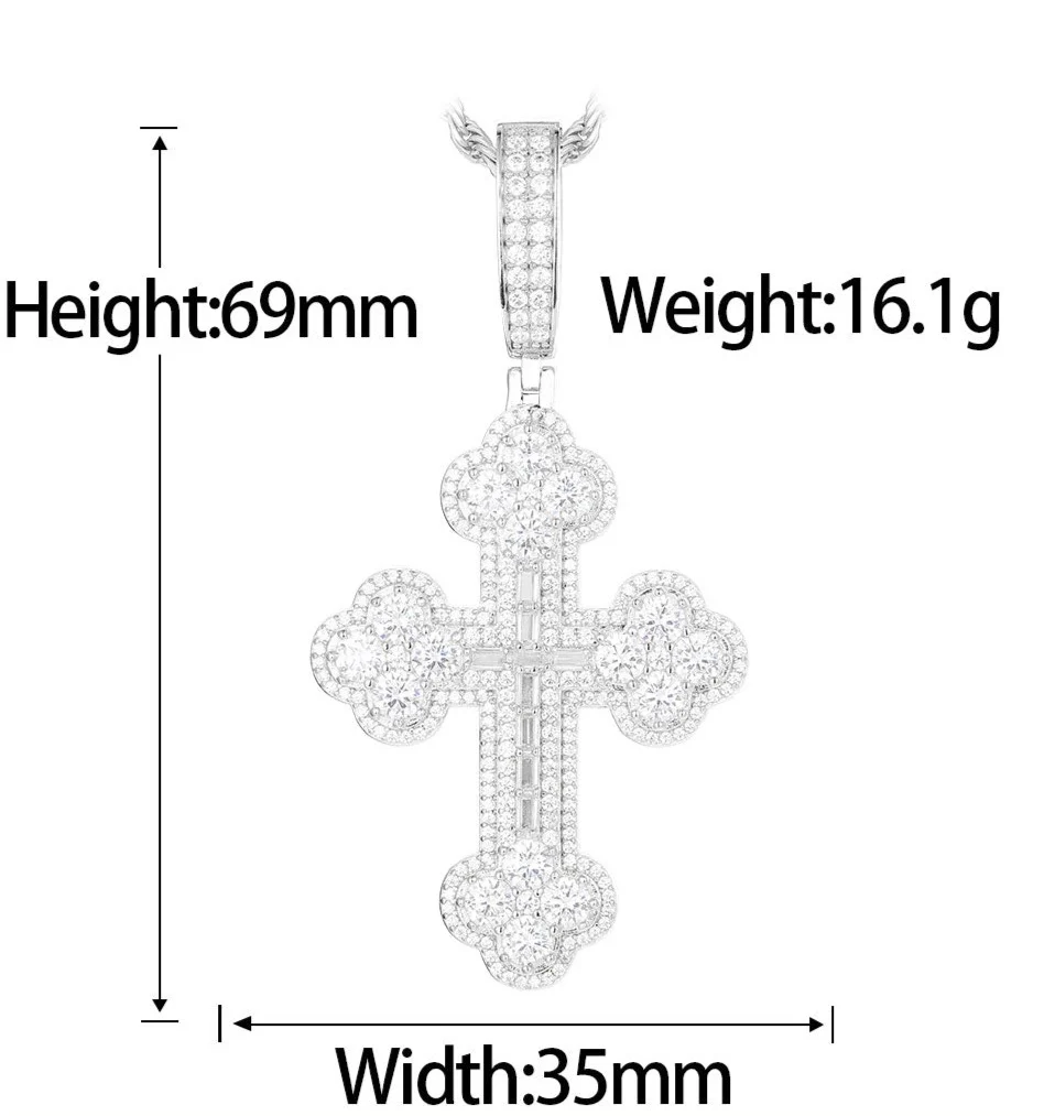 MOISSANITE DIAMOND QUARTET CLOVER CROSS PENDANT IN STERLING SILVER - Image 6