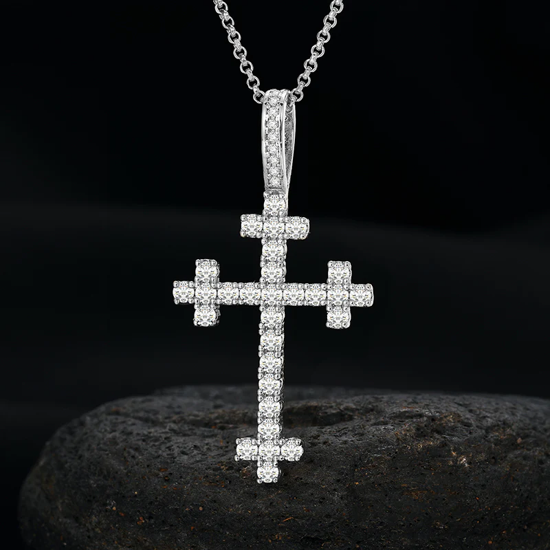 MOISSANITE DIAMOND QUARTET CROSS PENDANT NECKLACE IN STERLING SILVER - Image 4