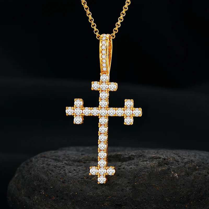 MOISSANITE DIAMOND QUARTET CROSS PENDANT NECKLACE IN STERLING SILVER - Image 5
