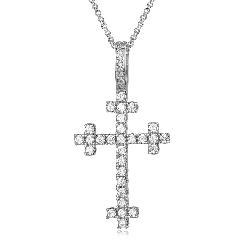 MOISSANITE DIAMOND QUARTET CROSS PENDANT NECKLACE IN STERLING SILVER - Image 6
