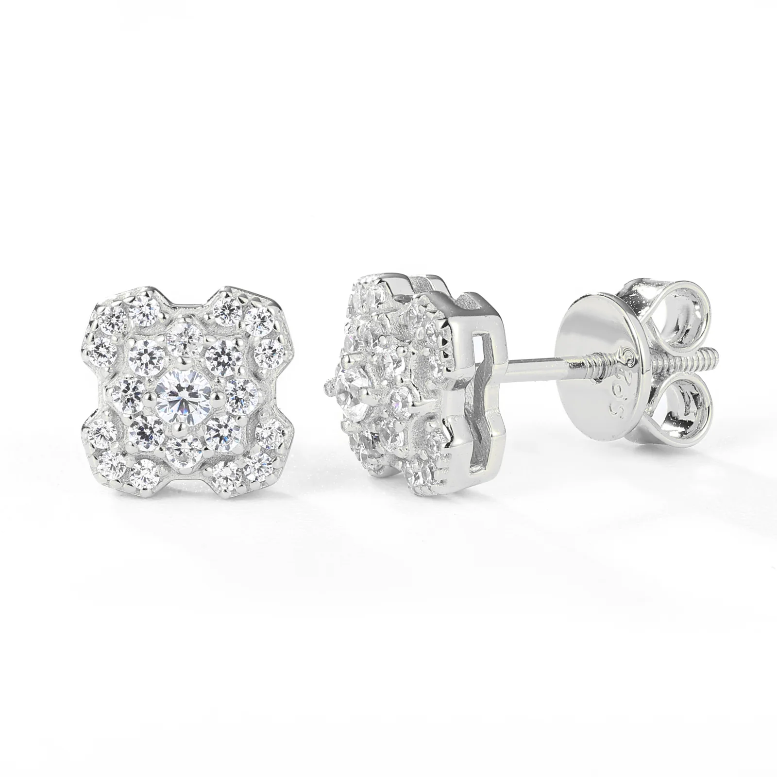 MOISSANITE DIAMOND RADIANT PETAL CLUSTER EARRINGS IN STERLING SILVER - Image 3
