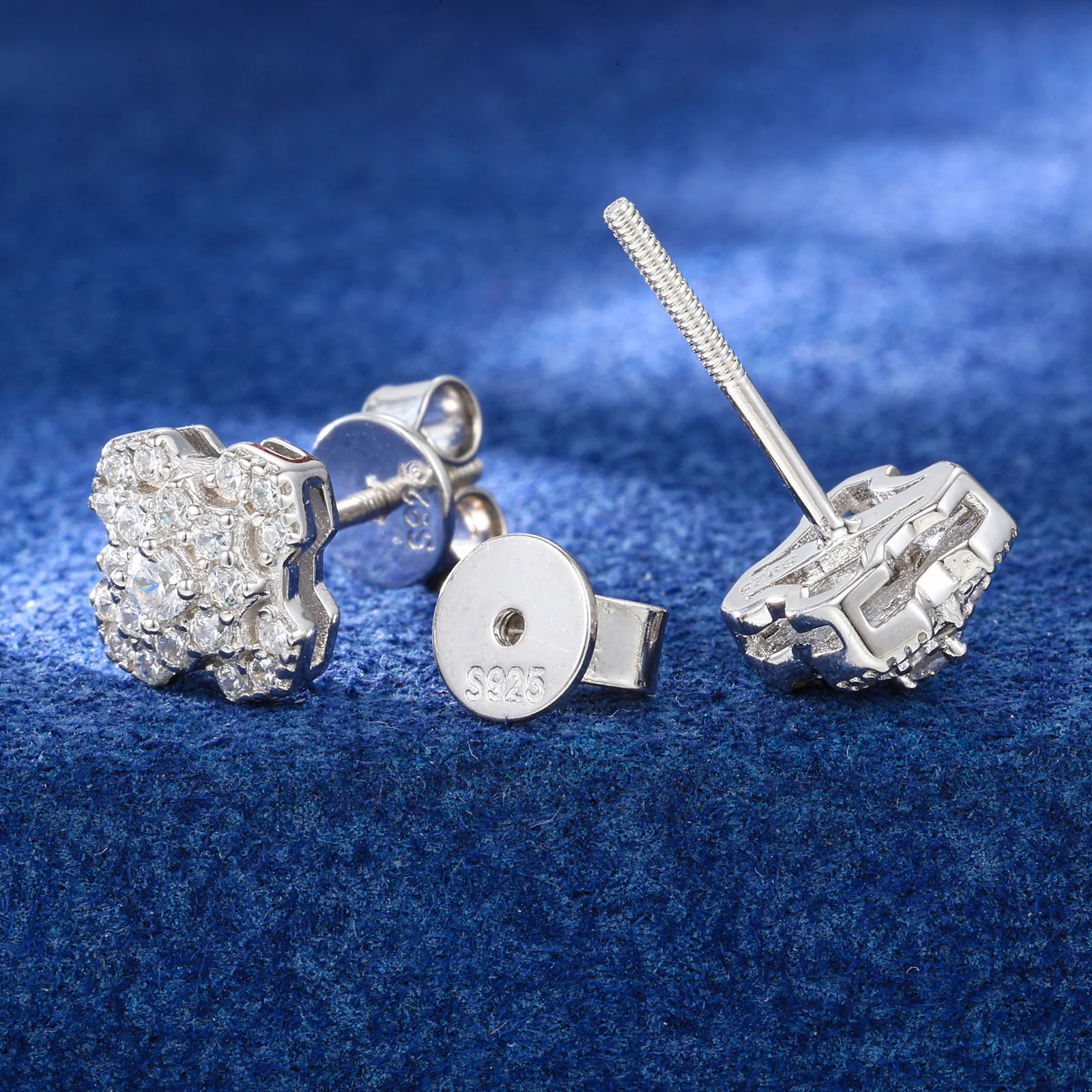 MOISSANITE DIAMOND RADIANT PETAL CLUSTER EARRINGS IN STERLING SILVER - Image 5
