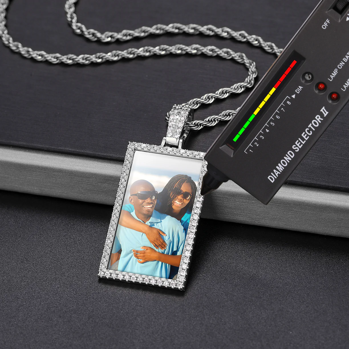 MOISSANITE RECTANGLE CUSTOM PHOTO PENDANT IN STERLING SILVER - Image 3