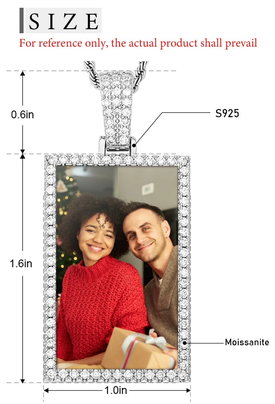 MOISSANITE RECTANGLE CUSTOM PHOTO PENDANT IN STERLING SILVER - Image 4