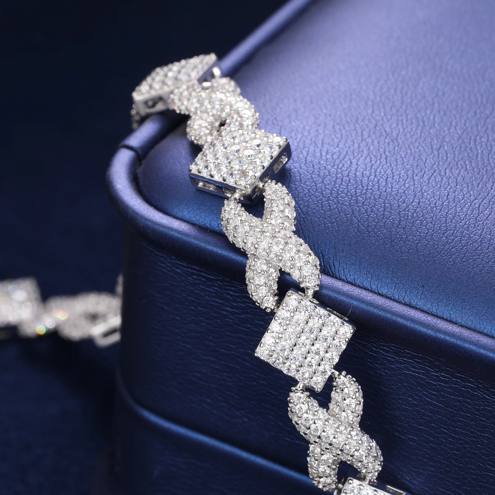 MOISSANITE DIAMOND RHOMBUS INFINITY CUBAN LINK BRACELET IN STERLING SILVER - Image 2
