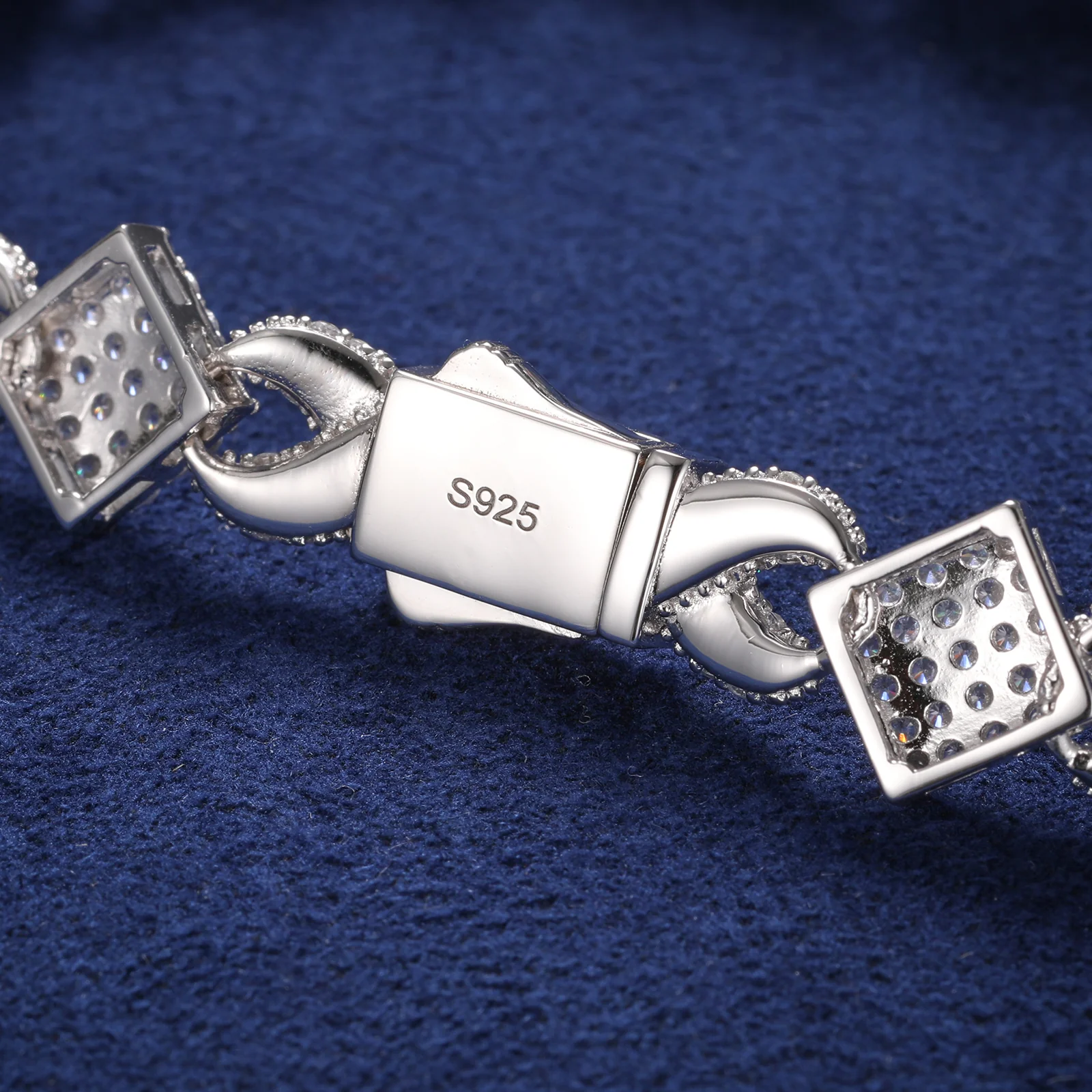 MOISSANITE DIAMOND RHOMBUS INFINITY CUBAN LINK BRACELET IN STERLING SILVER - Image 3
