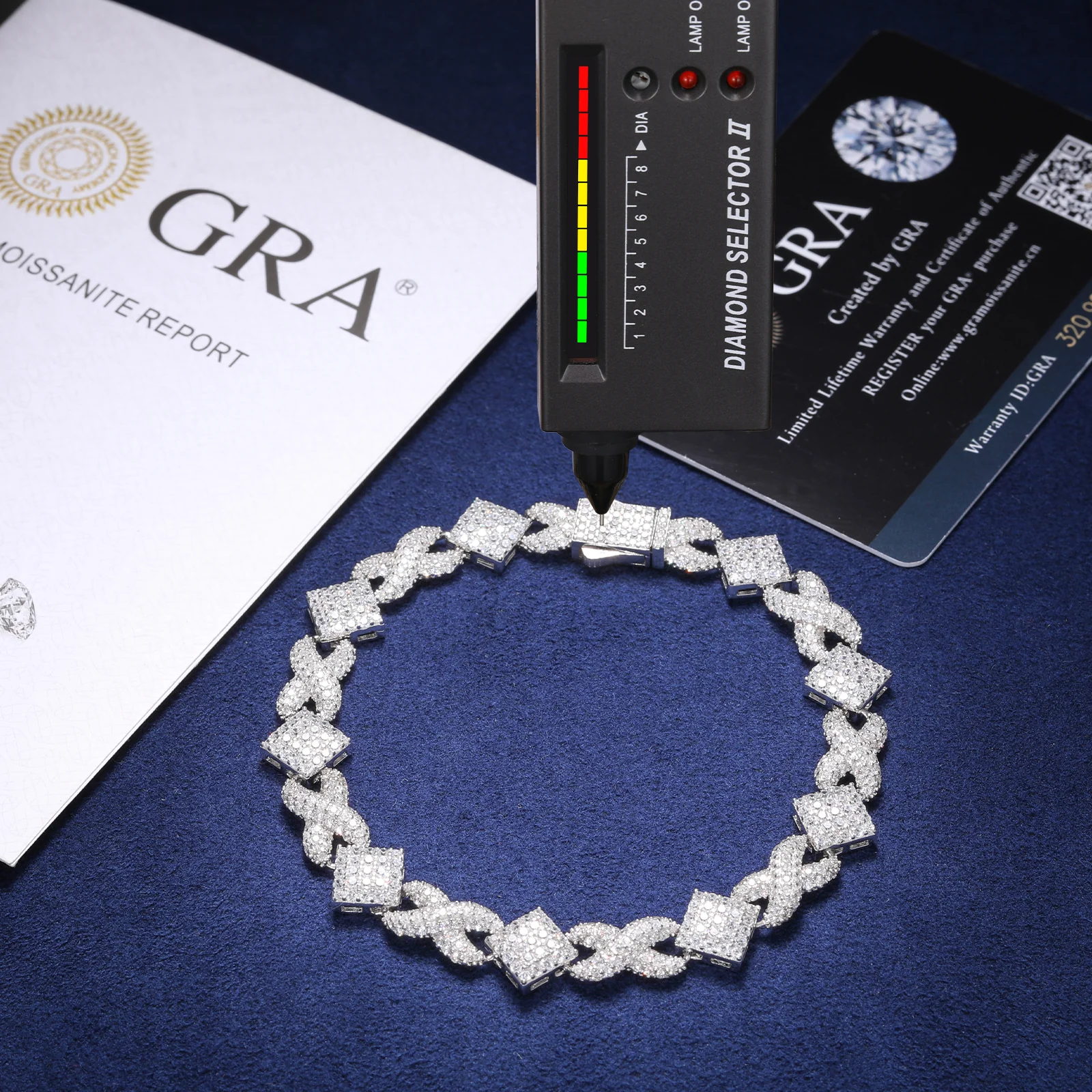 MOISSANITE DIAMOND RHOMBUS INFINITY CUBAN LINK BRACELET IN STERLING SILVER - Image 5