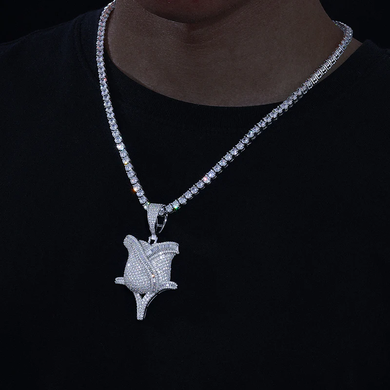 MOISSANITE DIAMOND ROSE FLOWER PENDANT IN STERLING SILVER - Image 2