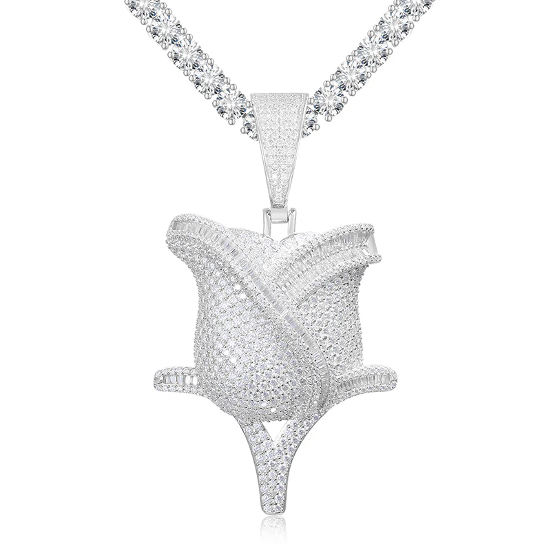 MOISSANITE DIAMOND ROSE FLOWER PENDANT IN STERLING SILVER - Image 5