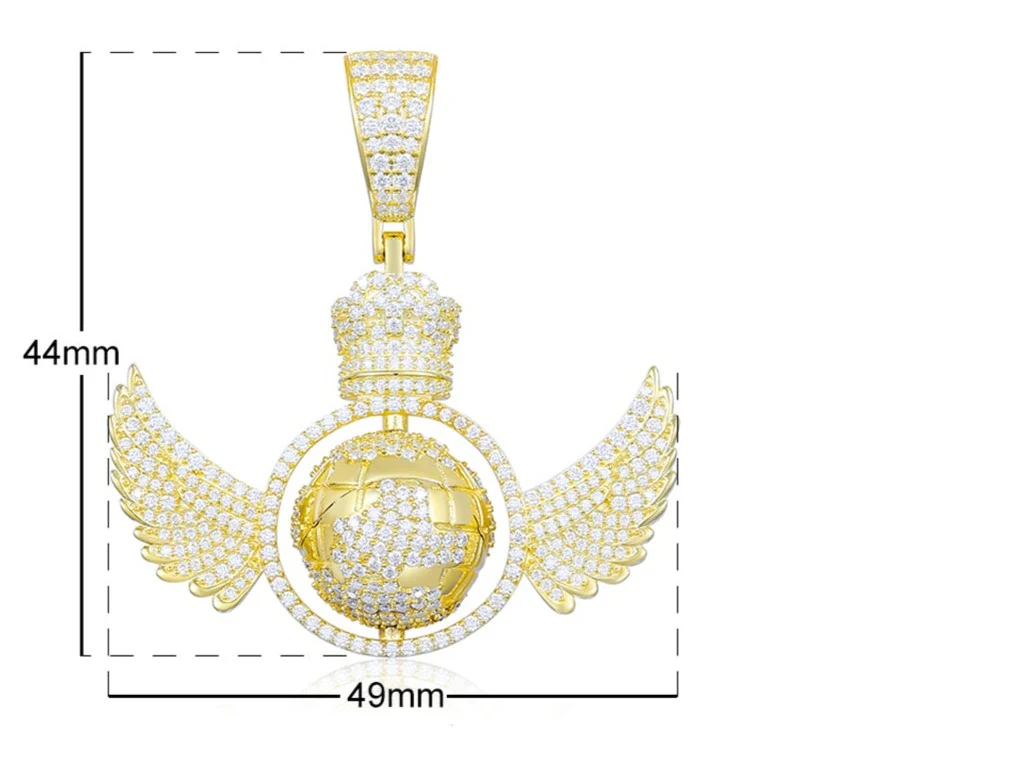 MOISSANITE DIAMOND ROTATING GLOBE WING PENDANT IN STERLING SILVER - Image 6