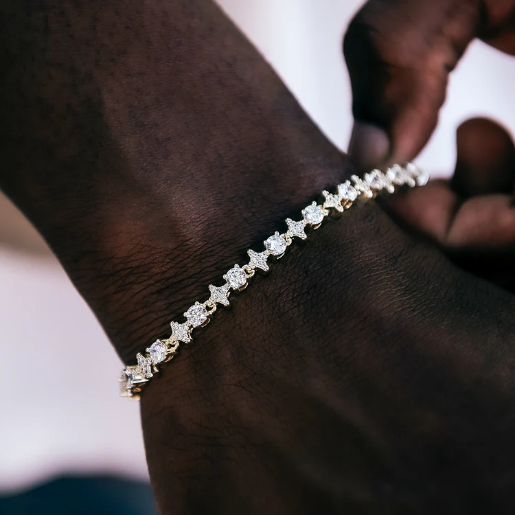 MOISSANITE DIAMOND ROUND AND STAR TENNIS BRACELET IN STERLING SILVER - Image 2