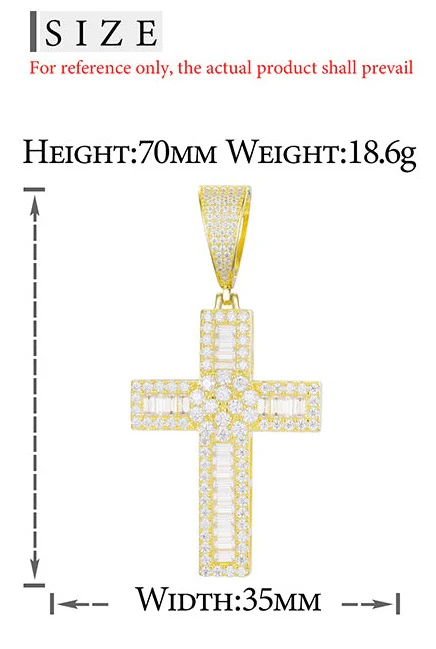 MOISSANITE DIAMOND ROUND-BAGUETTE CROSS PENDANT IN STERLING SILVER - Image 8