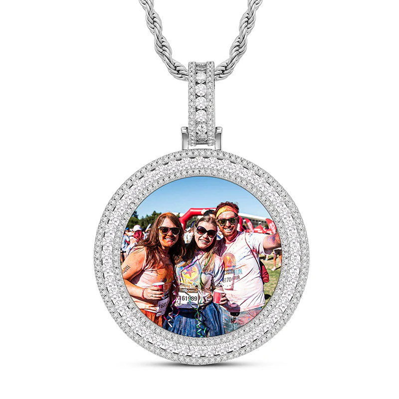 MOISSANITE DIAMOND ROUND CUSTOM PHOTO PENDANT IN STERLING SILVER - Image 3