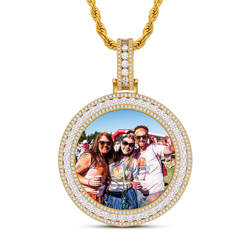 MOISSANITE DIAMOND ROUND CUSTOM PHOTO PENDANT IN STERLING SILVER - Image 4