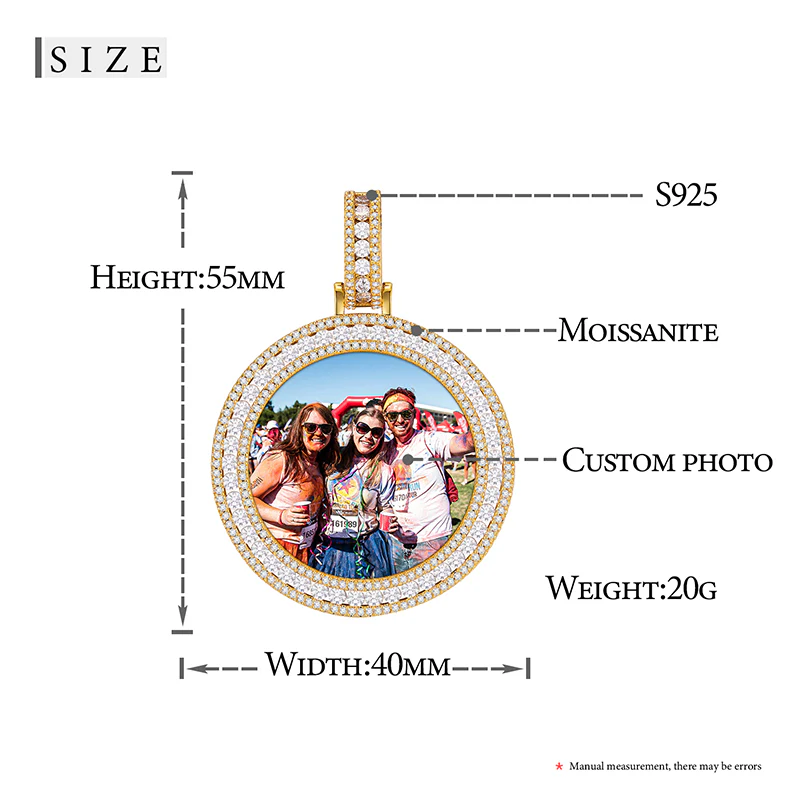 MOISSANITE DIAMOND ROUND CUSTOM PHOTO PENDANT IN STERLING SILVER - Image 7