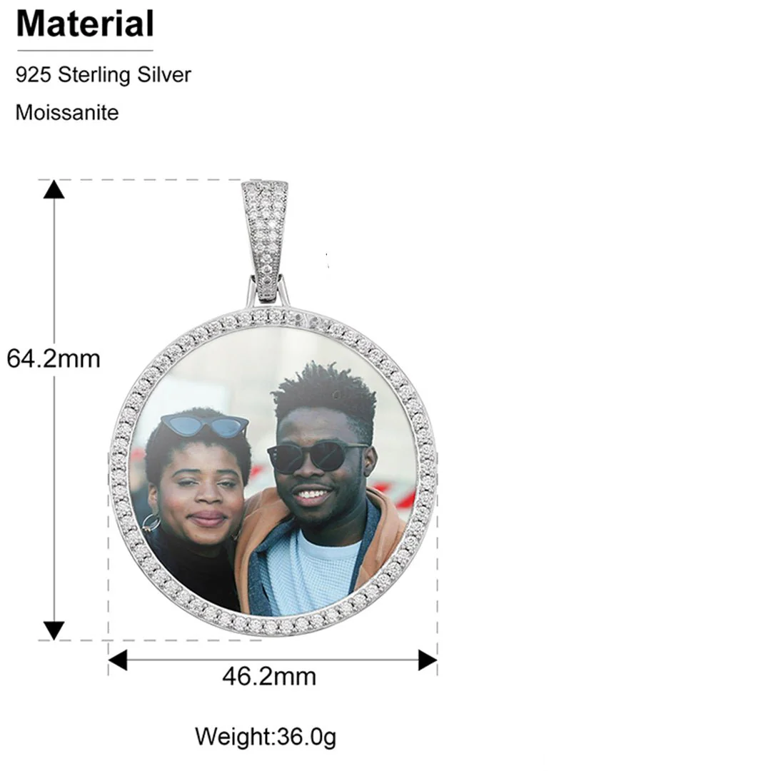 MOISSANITE DIAMOND ROUND CUSTOM PHOTO PENDANT IN STERLING SILVER {STYLE 2} - Image 10