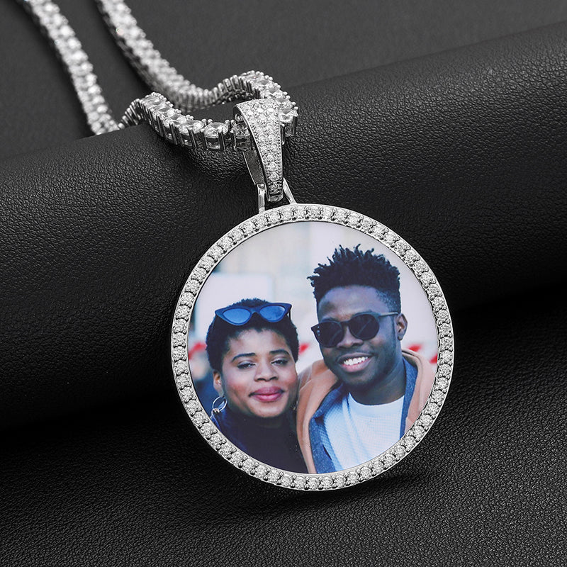 MOISSANITE DIAMOND ROUND CUSTOM PHOTO PENDANT IN STERLING SILVER {STYLE 2} - Image 4
