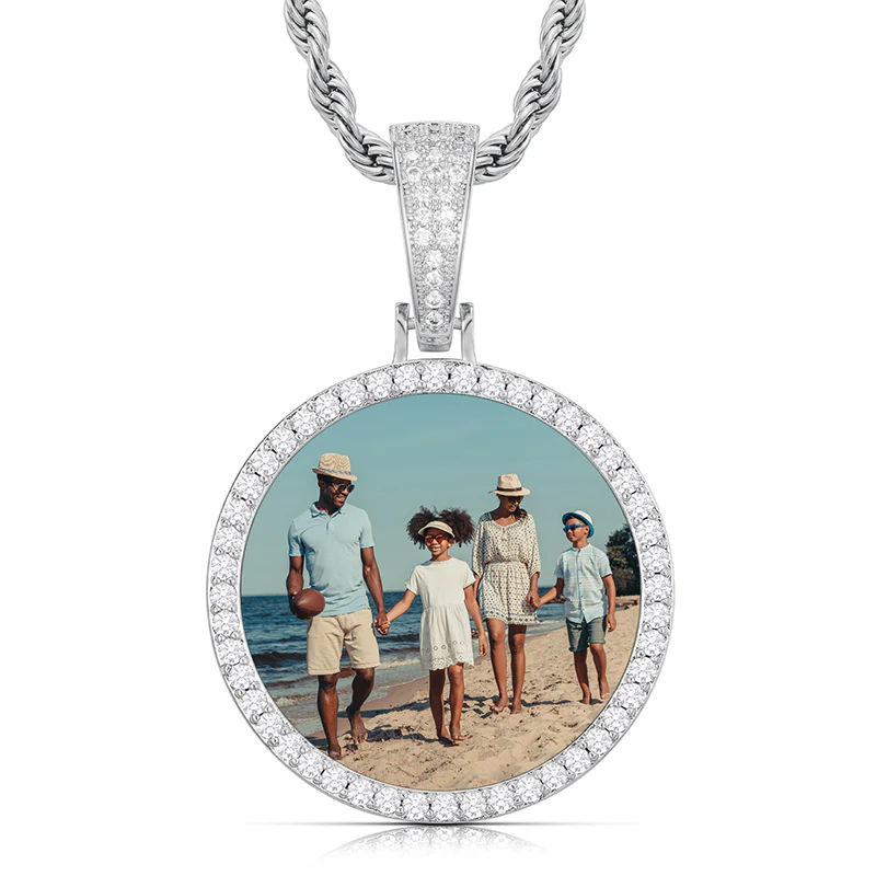 MOISSANITE DIAMOND ROUND CUSTOM PHOTO PENDANT IN STERLING SILVER {STYLE 2} - Image 5